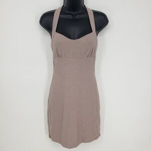 Free People Textured Halter Neck Criss Cross Back Mini Dress Size Small Taupe